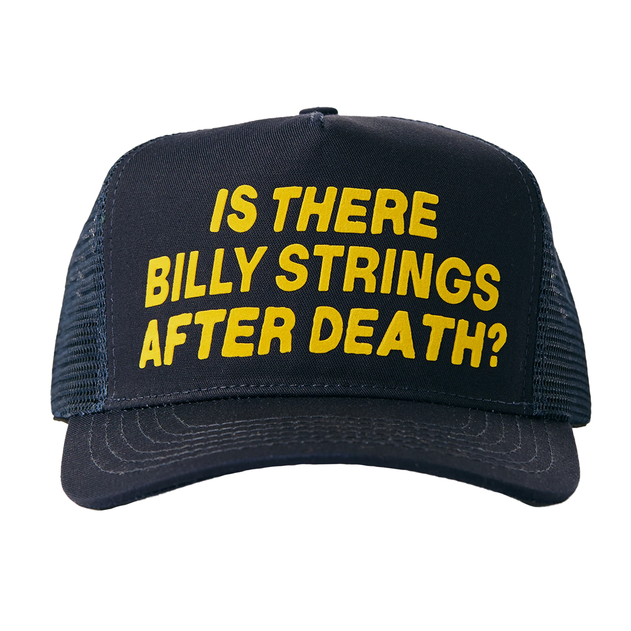 Yellow "Is There Billy Strings After Death?" Navy Mesh Hat (imogene + willie)